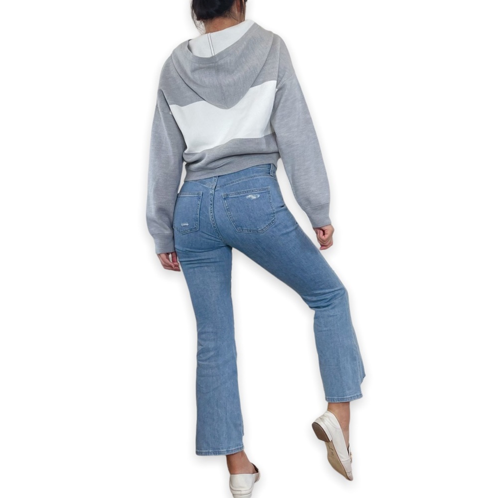 Alice + Olivia Gray and White Hooded Stripe Sweater - Picture 4 of 16